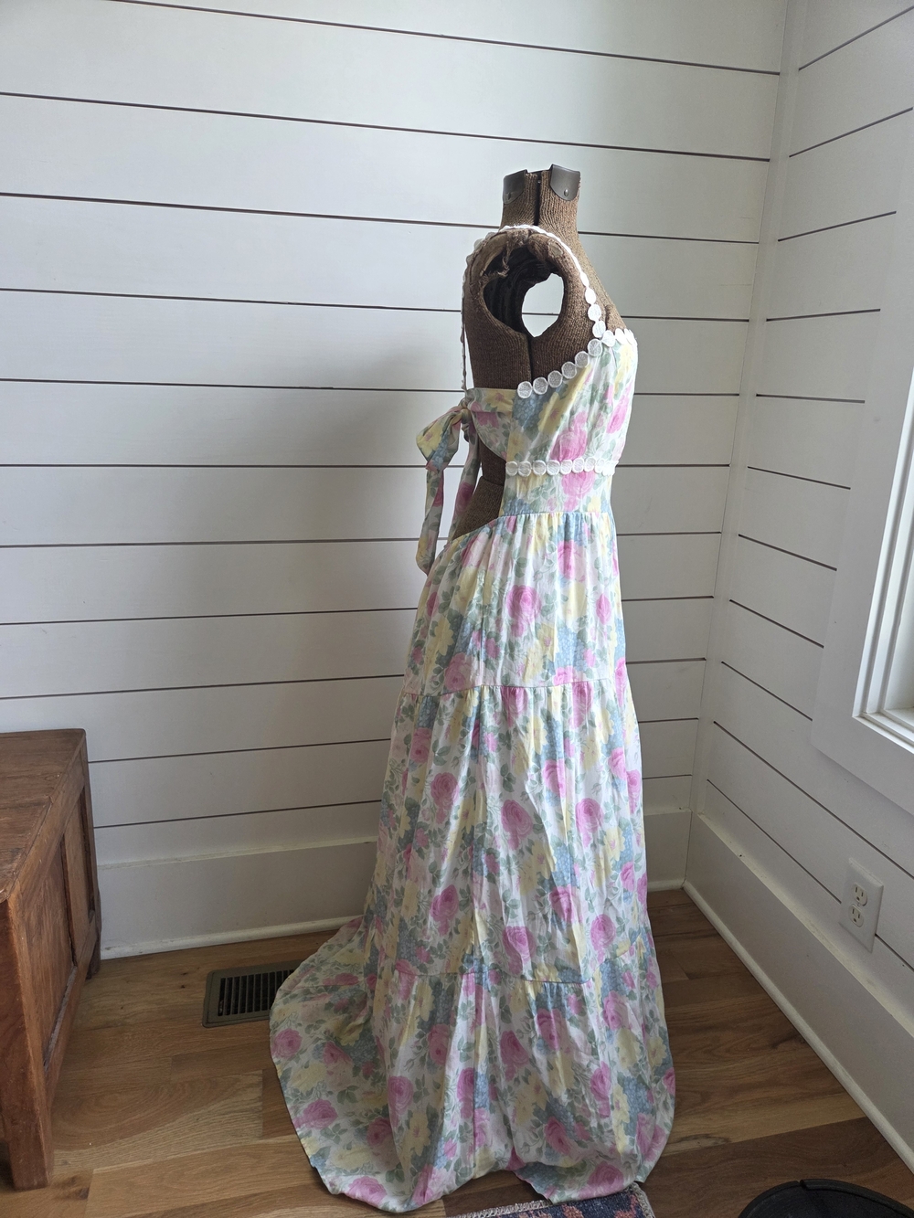 Altar'd State Pastel Floral Maxi Dress with White Trim - Picture 4 of 10
